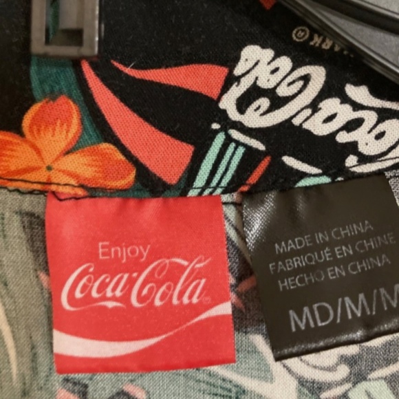 Mens Tropical Coca Cola shirt short sleeve medium  button up - Picture 2 of 5